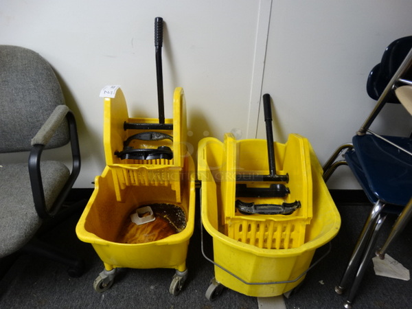 2 Yellow Poly Mop Buckets w/ Wringing Attachment. Includes 15x20x34. 2 Times Your Bid! (Hallway)