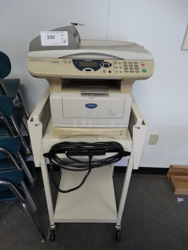 ALL ONE MONEY! Lot of DCP 8040 Printer Scanner on Metal Cart! Cart 21x29x39. (Room 16)