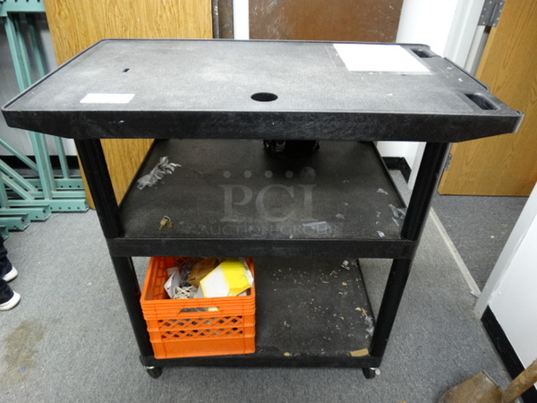 Black Poly 3 Tier Cart on Commercial Casters. 42x24x40. (Room 3)