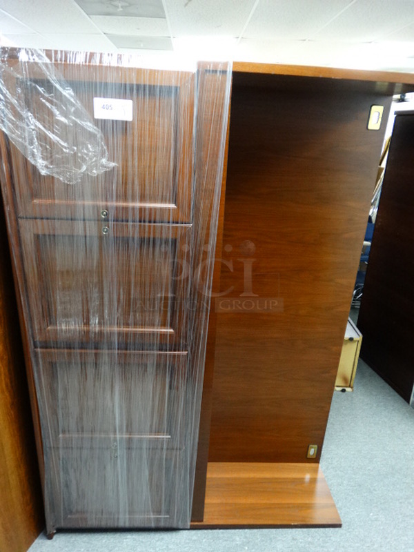 Wood Pattern 4 Door Overhead Desk Storage Cabinet. 72x16x49. (Room 3)