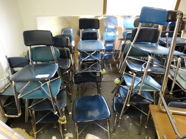 ALL ONE MONEY! MEGA LOT OF Metal Student Chairs! Includes 14x17x27. (Room 3)