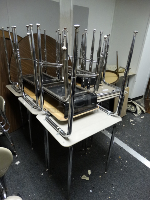 ALL ONE MONEY! Lot of Approximately 60 Various Metal Student Desks! Includes 26x19x30. (Room 9)
