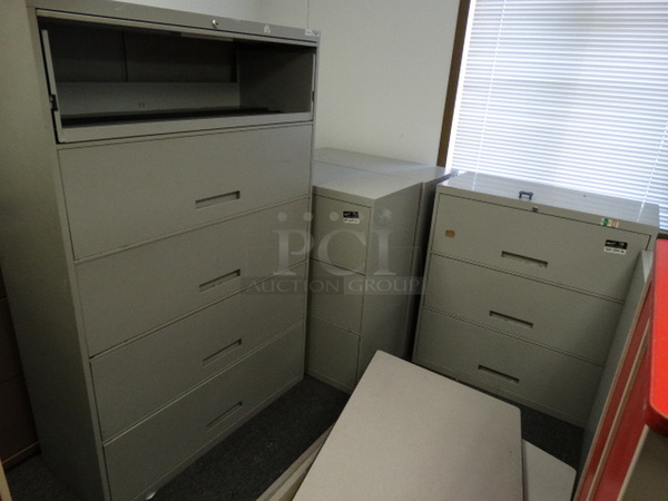 ALL ONE MONEY! Lot of Approximately 30 Various Metal Filing Cabinets and Cabinets! Includes 36x12x52. (Room 9)