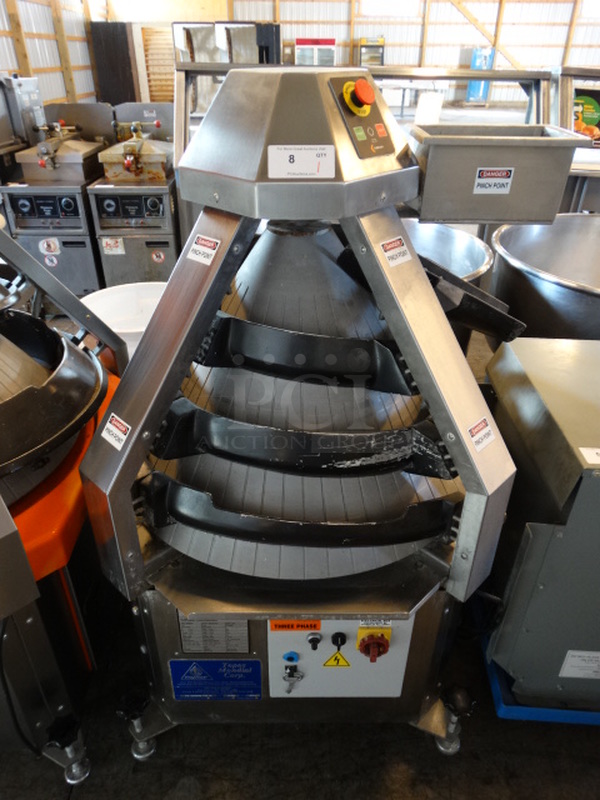 STUNNING! Kumkaya Model CM3000 S Stainless Steel Commercial Floor Style Electric Powered Conical Dough Rounding Machine. This Unit Was Purchased Brand New In 2016. 240 Volts, 3 Phase. 38x38x57. Item Was In Working Condition On Last Day of Business!