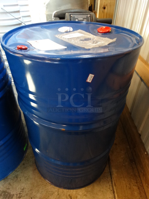 Blue Metal Barrel of Sunflower Oil. 23x23x35
