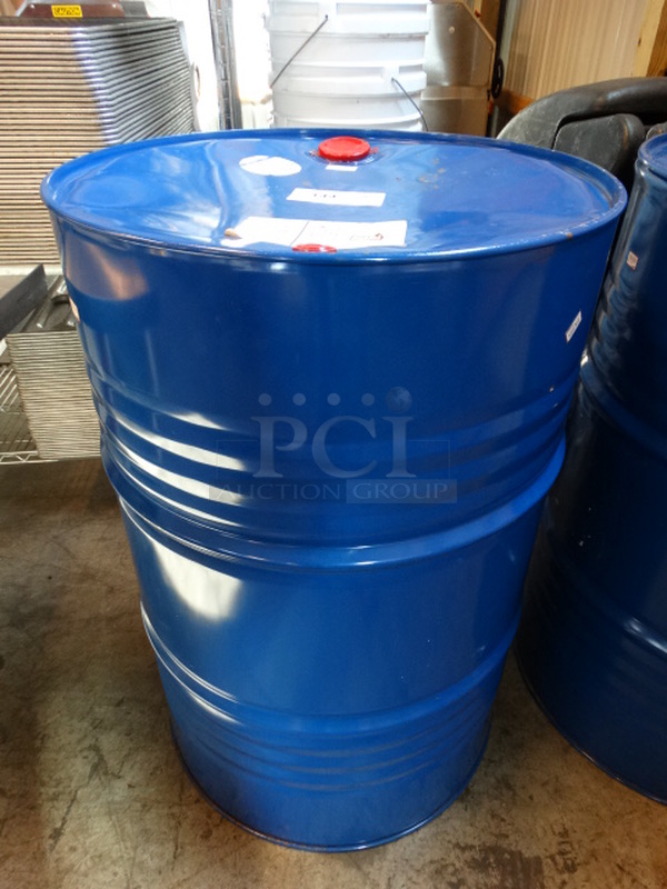Blue Metal Barrel of Sunflower Oil. 23x23x35