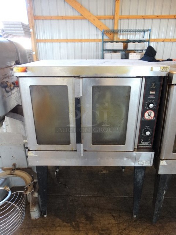 FANTASTIC! Hobart Stainless Steel Commercial Gas Powered Full Size Convection Oven w/ View Through Doors, Metal Oven Racks and Thermostatic Controls on Metal Legs. 40.5x35x58