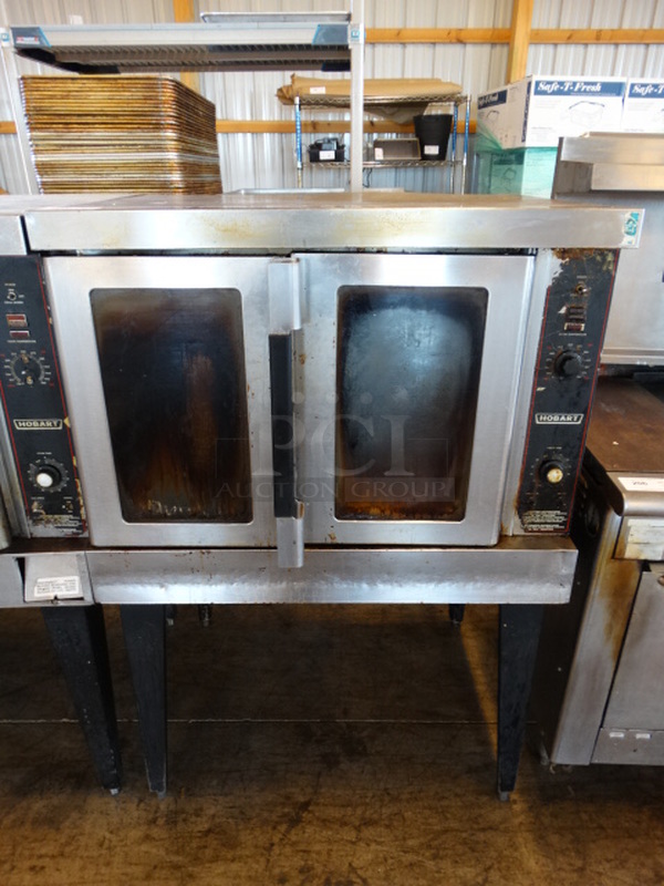 FANTASTIC! Hobart Stainless Steel Commercial Gas Powered Full Size Convection Oven w/ View Through Doors, Metal Oven Racks and Thermostatic Controls on Metal Legs. 40.5x35x58