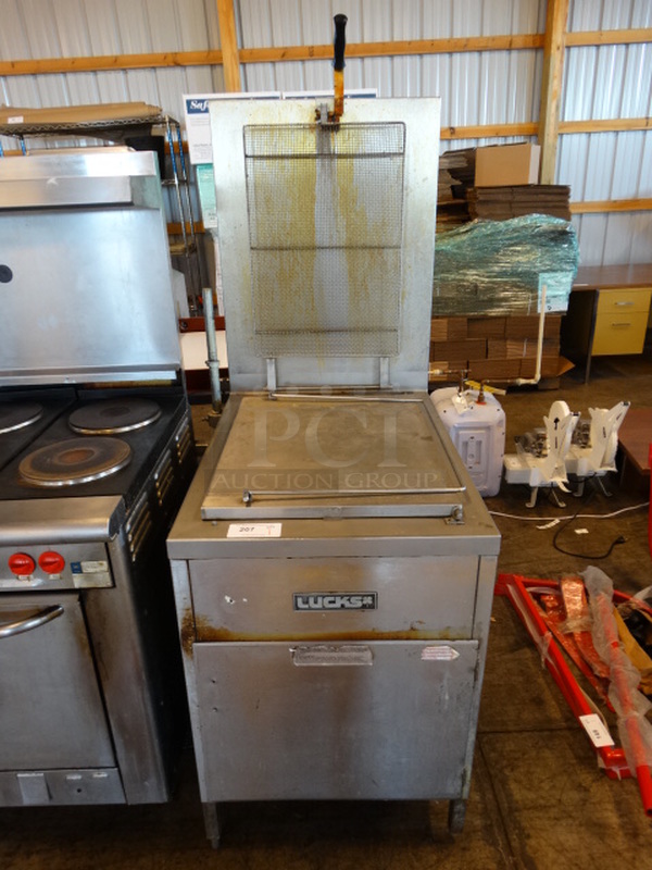 GREAT! Lucks Model G1622 Stainless Steel Commercial Natural Gas Powered Donut Fryer w/ Filtration System. 28x36x67