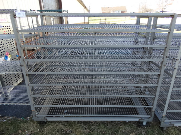 Gray Stainless Steel Commercial 9 Tier Wire Shelf Cooling Rack on Commercial Casters. 72x26.5x68