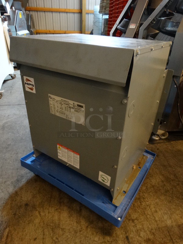 NICE! Hammond Power Solutions Model SG3A0030K Metal Commercial Energy Efficient Distribution Transformer. Comes w/ Dolly on Commercial Casters. 480 Volts, 3 Phase. 23x26x29. Item Was In Working Condition On Last Day of Business!