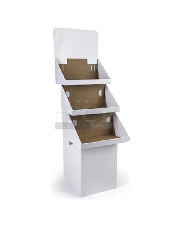 4 BRAND NEW IN BOX! White Cardboard 3 Tier Display Merchandising Unit. Stock Picture Used As Gallery Picture. 4 Times Your Bid!