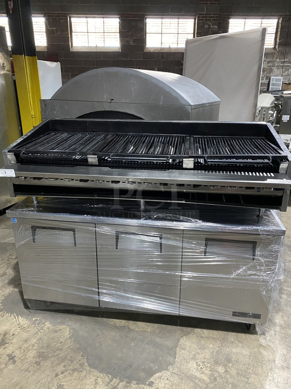BEAUTIFUL! All Stainless Steel Natural Gas Powered Commercial Char Broiler Grill! With Back & Side Splashes! On Legs!