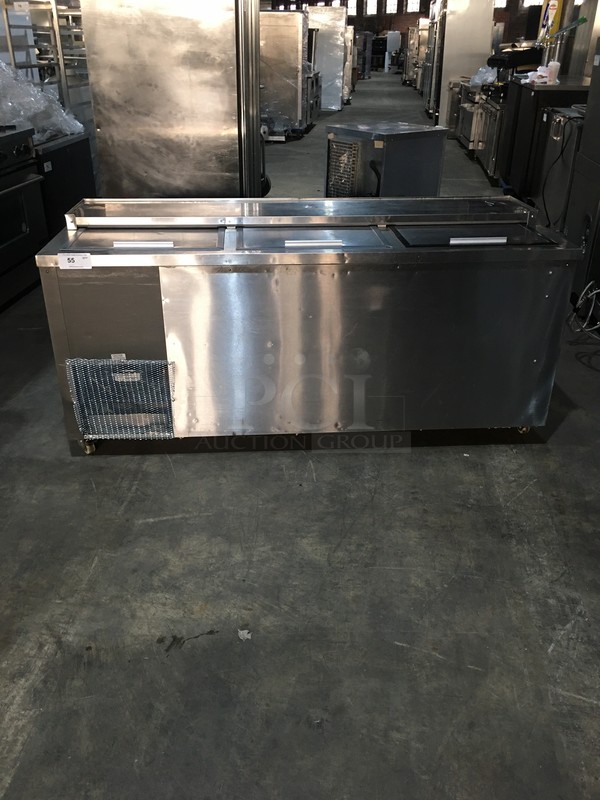 Leader Commercial Under The Counter Beer Bottle Cooler! With 3 Sliding Top Doors! All Stainless Steel! Model NCB72 Serial NL04S2104E! 115V 1Phase! On Commercial Casters!