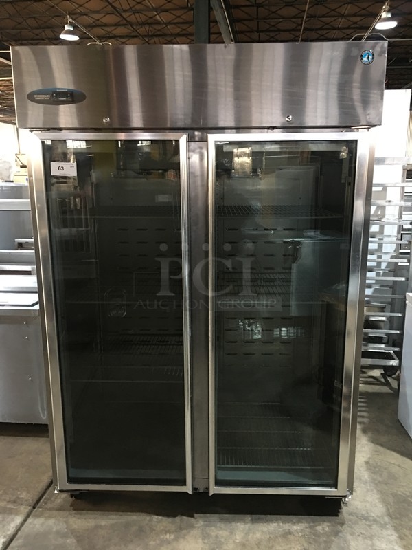 Hoshizaki Commercial 2 Door Reach In Refrigerator Merchandiser! With Poly Coated Racks! All Stainless Steel! Model CR2SFGY Serial F60190D! 115V 1Phase! 