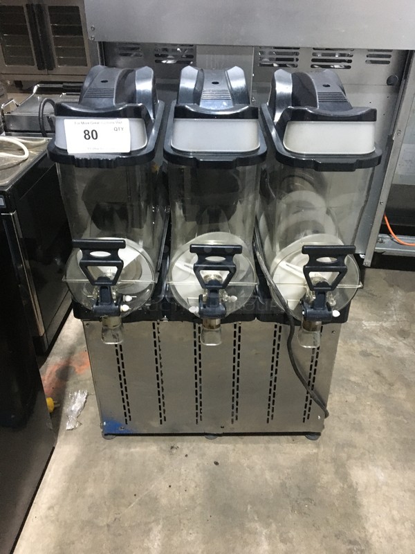 NICE! Cofaimell Commercial Countertop 3 Hopper Refrigerated Beverage Machine! All Stainless Steel Body! With Drip Tray!