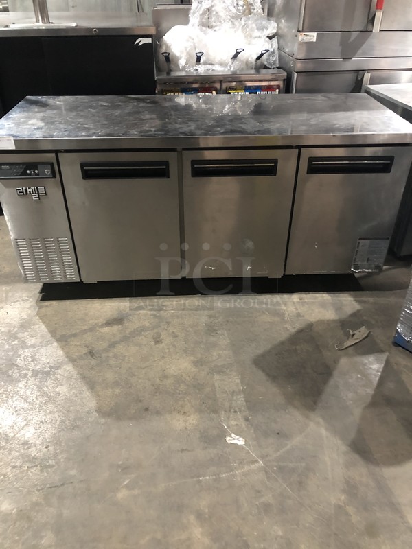 All Stainless Steel Commercial 3 Door Refrigerated Lowboy! With Poly Coated Racks!