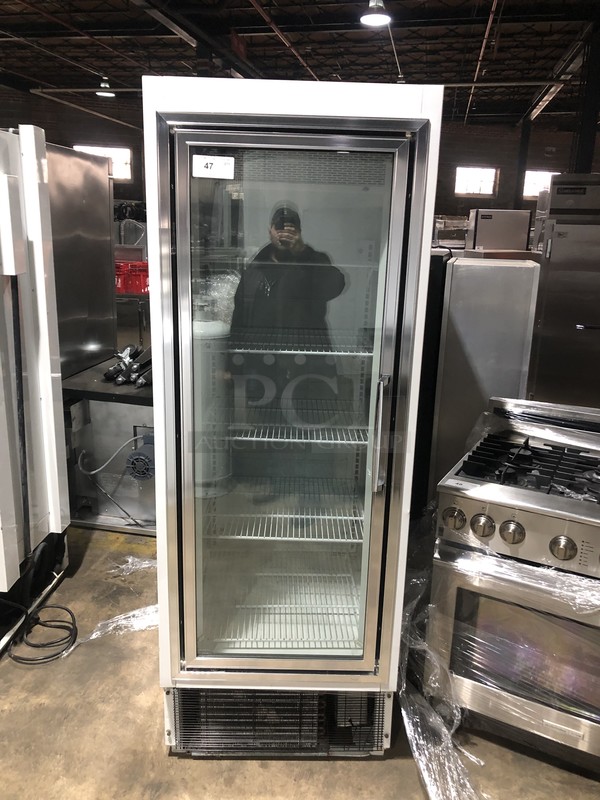 Hussmann Commercial Single Door Reach In Refrigerator Merchandiser! With Poly Coated Racks! Model HGL1BS Serial 07F04144206! 115V 1Phase!