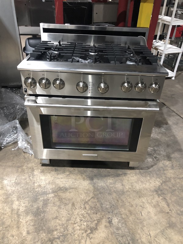 BEAUTIFUL! Electrolux Commercial Natural Gas Powered 6 Burner Stove! With Full Size Oven Underneath! With View Through Door! All Stainless Steel! Icon Series!