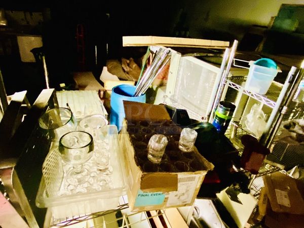 Rack Loaded with A Variety of Equipment and Small Ware. Includes, Glasses, Filters, New Pizza Spatula, Co2 Tank, Dry Goods Storage, And More!! - Image 6 of 7
