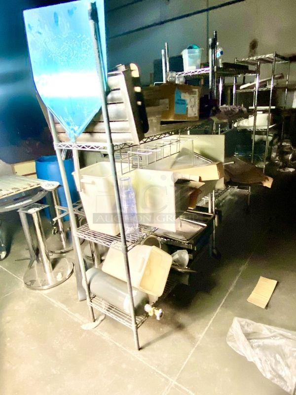 Rack Loaded with A Variety of Equipment and Small Ware. Includes, Glasses, Filters, New Pizza Spatula, Co2 Tank, Dry Goods Storage, And More!! - Image 2 of 7