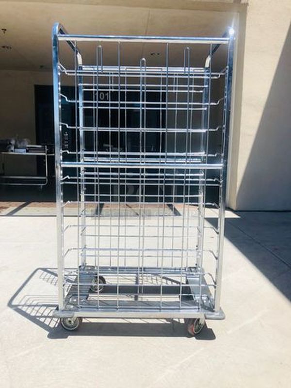 NICE!! Stainless Steel Tray Caddie on Commercial Casters. MULTI-FUNCTIONAL - Can be used for a variety functions.  23-3/4x33-1/2x63-1/2    **Trays pictured are not included, for demonstration purposes only** - Image 2 of 8