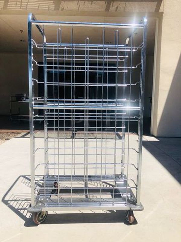 NICE!! Stainless Steel Tray Caddie on Commercial Casters. MULTI-FUNCTIONAL - Can be used for a variety functions.  23-3/4x33-1/2x63-1/2    **Trays pictured are not included, for demonstration purposes only** - Image 4 of 8