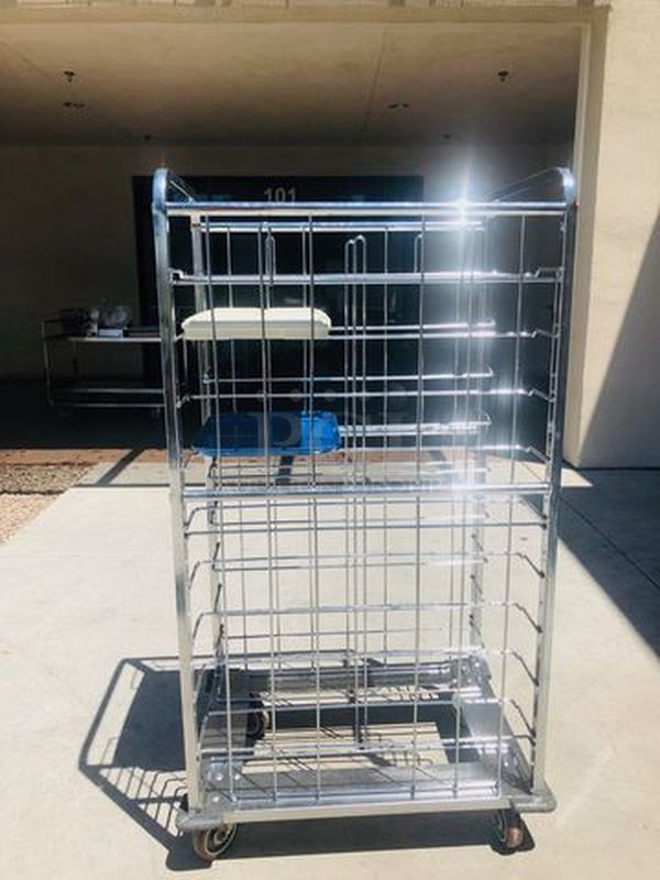 NICE!! Stainless Steel Tray Caddie on Commercial Casters. MULTI-FUNCTIONAL - Can be used for a variety functions.  23-3/4x33-1/2x63-1/2    **Trays pictured are not included, for demonstration purposes only** - Image 7 of 8