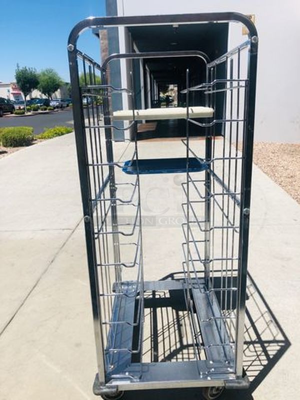 NICE!! Stainless Steel Tray Caddie on Commercial Casters. MULTI-FUNCTIONAL - Can be used for a variety functions.  23-3/4x33-1/2x63-1/2    **Trays pictured are not included, for demonstration purposes only** - Image 8 of 8
