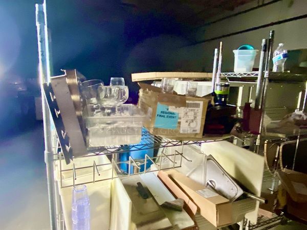 Rack Loaded with A Variety of Equipment and Small Ware. Includes, Glasses, Filters, New Pizza Spatula, Co2 Tank, Dry Goods Storage, And More!! - Image 5 of 7