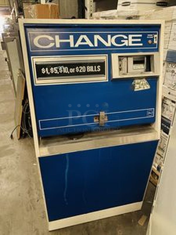 SWEET! Rowe BC 3500 Bill Changer Front Load
Accepts $1, $2, $5, $10, $20 bills
3 hoppers (each has capacity for 3,400 quarters)
2 stackers (2,000 bill capacity total)
Dimensions 
Height: 51.56 inches (130.97 cm)
Width: 27.87 inches (70.80 cm)
Depth: 19.25 inches (48.89 cm)
Weight: 275 pounds (124.74 kg)

Power 120 VAC, 60Hz, 225W/4A
