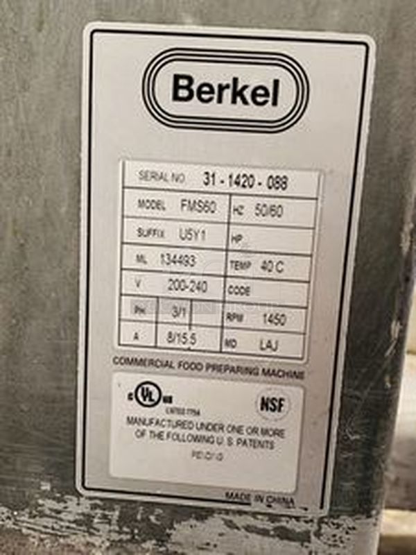 AMAZING!! Berkel Model FMS-60 60 Qt. Planetary Mixer Bowl Caddy.  with 6-speed, 3 HP (continuous duty), totally enclosed, and permanently lubricated, thermally protected motor; Includes 60 Qt. Bowl, Bowl Caddy and Dough Whip.  200-240V 50/60Hz 3/1Ph 8/15Amp  29-1/4"x36"x61" - Image 7 of 7