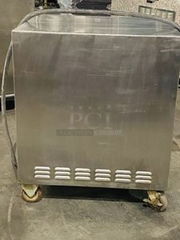 Bakers Pride P-44S Electric Countertop Pizza and Pretzel Oven On Commercial Casters - 208V, 1 Phase, 7200W   26”W x 28 1/2”H x 28”D   Baking Chamber Width 20 3/4 Inches Baking Chamber Depth 20 3/4 Inches Deck Height 3 1/4 Inches  Exterior Material: Stainless Steel Interior Material: Aluminized Steel Number of Decks: 4 Number of Doors: 2 Power Type: Electric Style: Deck Style Temperature Range: 300 - 650 Degrees F - Image 6 of 8