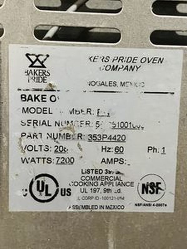 Bakers Pride P-44S Electric Countertop Pizza and Pretzel Oven On Commercial Casters - 208V, 1 Phase, 7200W   26”W x 28 1/2”H x 28”D   Baking Chamber Width 20 3/4 Inches Baking Chamber Depth 20 3/4 Inches Deck Height 3 1/4 Inches  Exterior Material: Stainless Steel Interior Material: Aluminized Steel Number of Decks: 4 Number of Doors: 2 Power Type: Electric Style: Deck Style Temperature Range: 300 - 650 Degrees F - Image 5 of 8