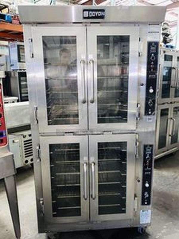 LIKE NEW, Barley Used!! Doyon Baking Equipment JA12SLG 38" Jet Air Gas Dual Convection Oven Model: 12 Full (18"x26")Pans, side loading, reversing fan system, digital temperature controller and timer, steam injection system, full view glass doors, interior light, stainless steel interior & exterior, casters.  Removed From Ceasar's Hotel and Casino  38"W x 72¾"H x 37½"D  120/208 volts 60Hz 3Ph 7A Phases 3 Watts 60 - Image 1 of 9