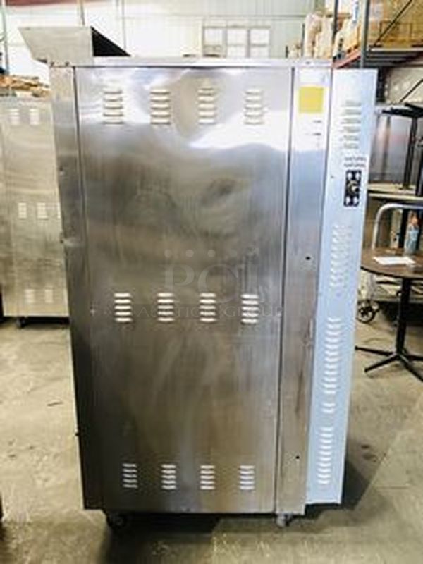 LIKE NEW, Barley Used!! Doyon Baking Equipment JA12SLG 38" Jet Air Gas Dual Convection Oven Model: 12 Full (18"x26")Pans, side loading, reversing fan system, digital temperature controller and timer, steam injection system, full view glass doors, interior light, stainless steel interior & exterior, casters.  Removed From Ceasar's Hotel and Casino  38"W x 72¾"H x 37½"D  120/208 volts 60Hz 3Ph 7A Phases 3 Watts 60 - Image 6 of 9