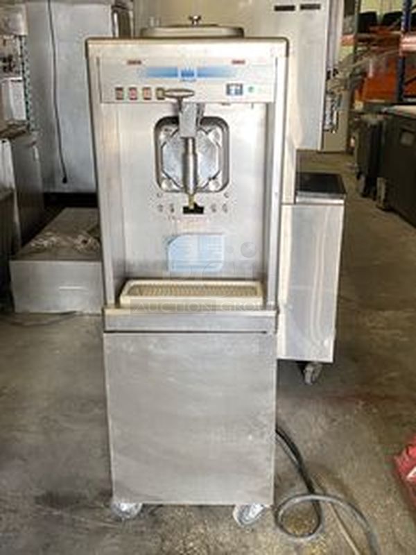 Taylor Model 60-27 Air Cooled Shake Freezer With Four Flavor Options. 208-230V/60Hz/1Ph Air Cooled - 18-7/16x32x59-7/8  Features  Offer four separate shake flavors: chocolate, strawberry, vanilla (unflavored shake mix) and an optional flavor.  Freezing Cylinder: One, 7 quart (6.6 liter).  Mix Hopper: One, 20 quart (18.9 liter). Separate hopper refrigeration (SHR) maintains mix below 41oF (5oC).  Indicator Lights: Add Mix light alerts the operator to add mix. When the Mix Out light flashes, the unit automatically shuts down to prevent damage.  Accurate Consistency Control: Torque control precisely maintains superior shake quality in texture, viscosity and taste.  Shake Syrup System: Shake flavors are selected from push buttons. Self-contained air compressor delivers shake syrup from three, 1 gallon (3.8 liter) syrup tanks located in the lower front compartment.  Automatic Dispensing: Press the desired flavor button, and either raise the draw handle or use the foot pedal for hands free d