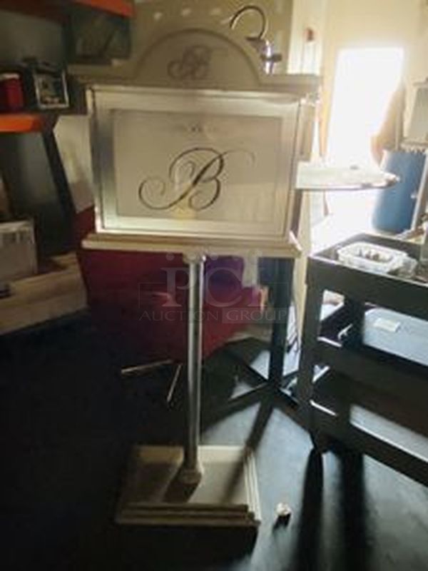 SOLID! 8 heavily weight Well Constructed Sign Holders Recently Removed form the Bellagio. Stainless Steel Body, See through Wood Housing with Door for Easy Changing of Desired Sign.
