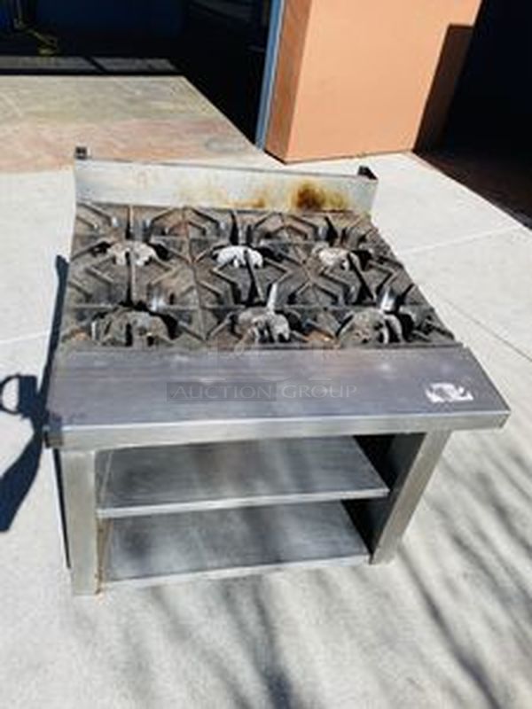 SWEET! Wolf FB363 6 Burner Range with 2 Shelf Cabinet Base. 30,000 BTU per Burner.  - Image 2 of 6