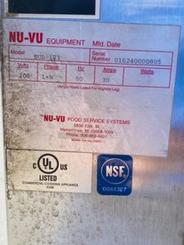 NICE! NU-VU SUB-123 Commercial Proofer Oven Combo 208v 3Ph Double Decker Bread Baking Center On Commercial Casters. Lighted Interior; Holds (3) Racks for Oven & (9) Racks for Proofer; (10) RACKS INCLUDED; 3″ HEAVY DUTY LOCK-ABLE CASTERS. 208V, Phase 1+N, 30Amps, 60Hz**HARD WIRE ELECTRICAL  INSTALL REQUIRED. Working When Removed. 
 77″H x 36-1/8″W x 28½”D - Image 2 of 9