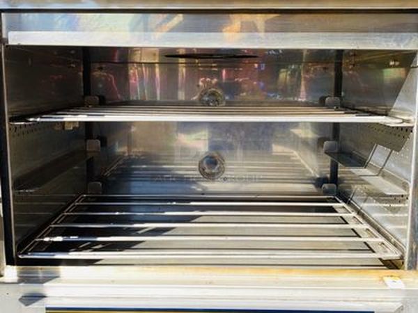 NICE! NU-VU SUB-123 Commercial Proofer Oven Combo 208v 3Ph Double Decker Bread Baking Center On Commercial Casters. Lighted Interior; Holds (3) Racks for Oven & (9) Racks for Proofer; (10) RACKS INCLUDED; 3″ HEAVY DUTY LOCK-ABLE CASTERS. 208V, Phase 1+N, 30Amps, 60Hz**HARD WIRE ELECTRICAL  INSTALL REQUIRED. Working When Removed. 
 77″H x 36-1/8″W x 28½”D - Image 3 of 9