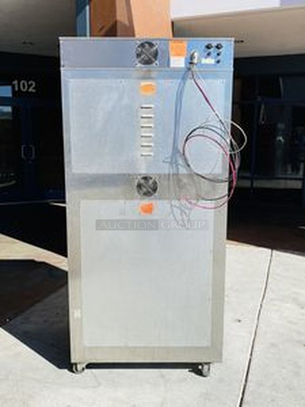 NICE! NU-VU SUB-123 Commercial Proofer Oven Combo 208v 3Ph Double Decker Bread Baking Center On Commercial Casters. Lighted Interior; Holds (3) Racks for Oven & (9) Racks for Proofer; (10) RACKS INCLUDED; 3″ HEAVY DUTY LOCK-ABLE CASTERS. 208V, Phase 1+N, 30Amps, 60Hz**HARD WIRE ELECTRICAL  INSTALL REQUIRED. Working When Removed. 
 77″H x 36-1/8″W x 28½”D - Image 8 of 9