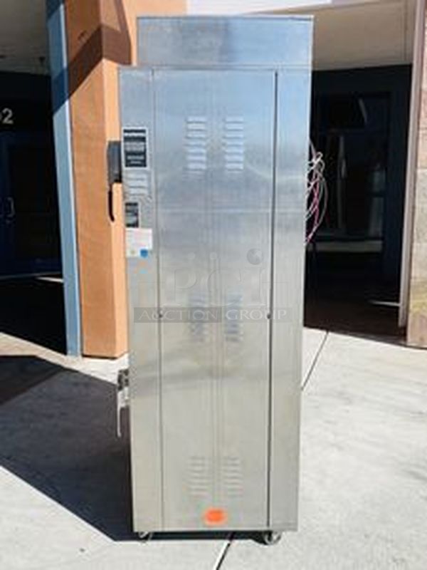 NICE! NU-VU SUB-123 Commercial Proofer Oven Combo 208v 3Ph Double Decker Bread Baking Center On Commercial Casters. Lighted Interior; Holds (3) Racks for Oven & (9) Racks for Proofer; (10) RACKS INCLUDED; 3″ HEAVY DUTY LOCK-ABLE CASTERS. 208V, Phase 1+N, 30Amps, 60Hz**HARD WIRE ELECTRICAL  INSTALL REQUIRED. Working When Removed. 
 77″H x 36-1/8″W x 28½”D - Image 9 of 9