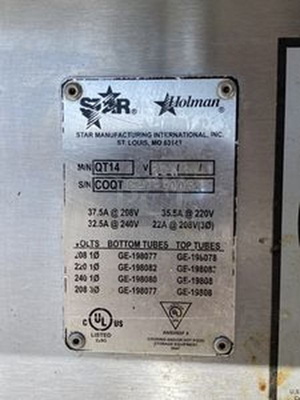 AMAZING!! Star Holman Model QT14 Conveyor Sandwich Warmer. 208V 60Hz 1 Ph 37.5Amp.


Sandwich warmer is constructed of all stainless steel with a stainless steel 14” wide conveyor belt. 
Conveyor belt travels left to right
Removable crumb tray and exit tray for easy cleaning.
Adjustable 4” legs.

Manual: http://www.dubickfixture.com/images/S/star_qt14r.pdf - Image 3 of 6