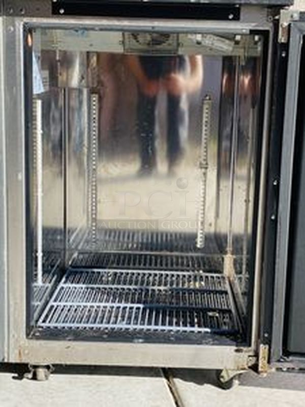 Perlick BS32 One-section Refrigerated Backbar Storage Cabinet Commercial Casters.Tested. Turns on, Gets Down to and Hold Temperature. Single sectionBlack pre-coat solid doorStainless steel interior & exterior cabinetInterior lights centered above doorVinyl coated shelves1/6 hp, 115vNSF#7 packaged food approved, Energy Star rated for all door types. NSF & UL certifiedDepth : 24.75Height : 34.5Width : 32 - Image 6 of 7