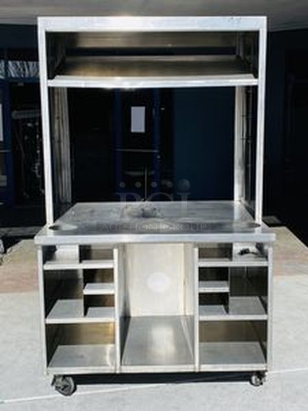 Stainless Steel Food Expo/Prep Station with Adjustable Top Shelf. Huge Amount of Storage on Commercial Casters!48x42x79-1/2