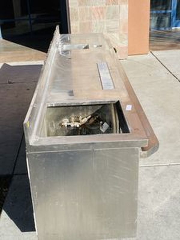 STEAL! Removed from the SLS, Stainless Steel Custom Waitress Station with Soda Cabinet, Counter top Work Space Setup for Coffee Makers with Skuttle Rail, Can Rack Storage, Removable Back for Easy Access, Sink and Counter Storage with 6" Backsplash.

150x34x38  - Image 2 of 11