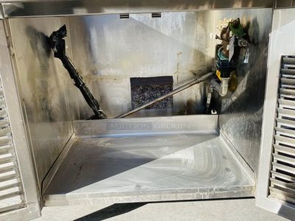 STEAL! Removed from the SLS, Stainless Steel Custom Waitress Station with Soda Cabinet, Counter top Work Space Setup for Coffee Makers with Skuttle Rail, Can Rack Storage, Removable Back for Easy Access, Sink and Counter Storage with 6" Backsplash.

150x34x38  - Image 6 of 11