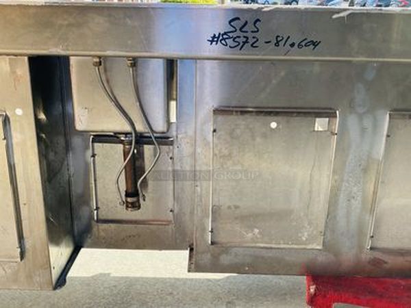 STEAL! Removed from the SLS, Stainless Steel Custom Waitress Station with Soda Cabinet, Counter top Work Space Setup for Coffee Makers with Skuttle Rail, Can Rack Storage, Removable Back for Easy Access, Sink and Counter Storage with 6" Backsplash.

150x34x38  - Image 11 of 11