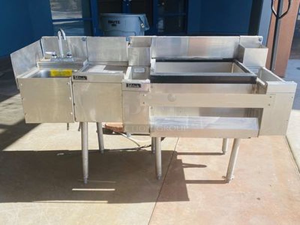 AMAZING!!! Perlick Stainless Steel Back Bar Combo Unit! This piece includes: Dump Sink, Glass Drying Station, (2) Storage Compartments, (2) Compartments for Ice Storage, 08 Circuit Jockey Box, Speed Rail and, Plumbing! 60x24x36 - Image 1 of 12